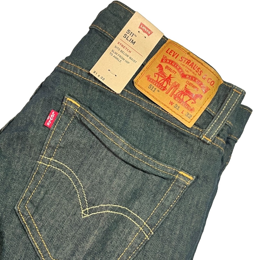 Levis 511 Premium Jeans Mens 31x32 Blue Slim Fit Stretch Dark Wash Denim NWT